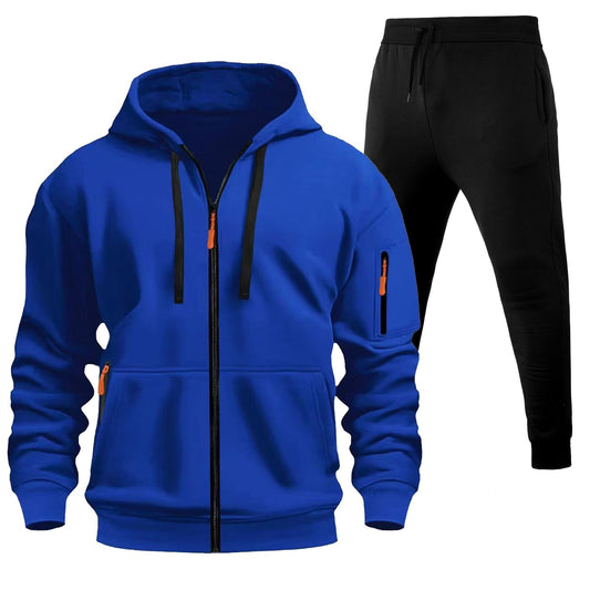 Men's Sports Hoodie Zip-up Multi-pocket Casual Hoodie Set LadyShow.Store