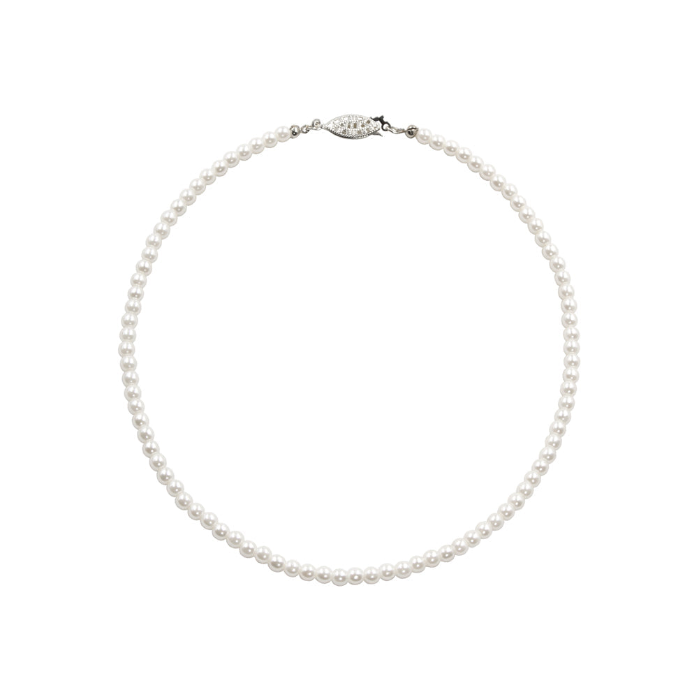 #9585-14 - 4mm Simulated White Pearl Necklace - 14" Ejools