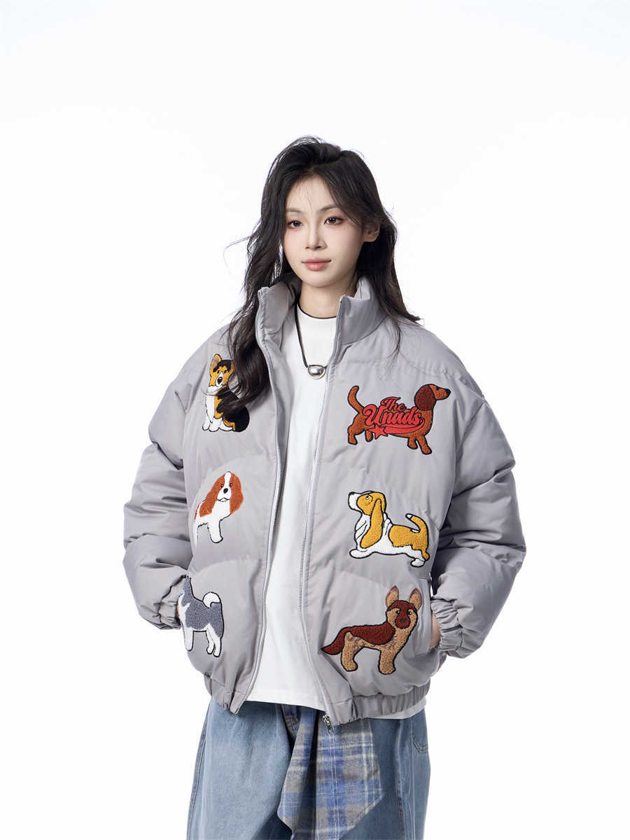Women's Loose Retro Puppy Embroidered Cotton-padded Jacket LadyShow.Store