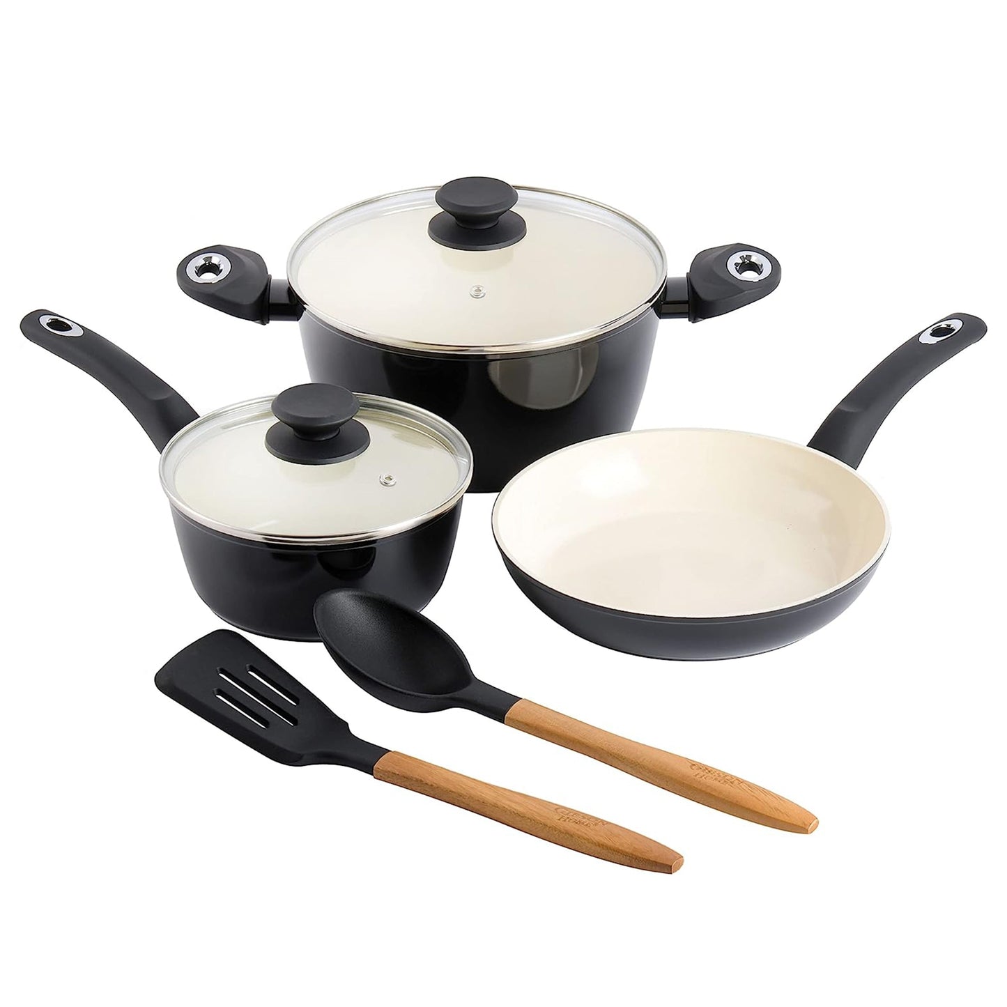 Gibson Home Plaza Cafe 7 Piece Forged Aluminum Cookware Set in Black W2B