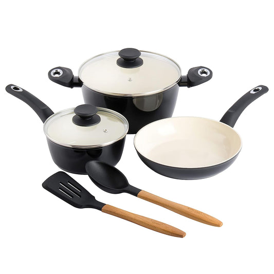 Gibson Home Plaza Cafe 7 Piece Forged Aluminum Cookware Set in Black W2B