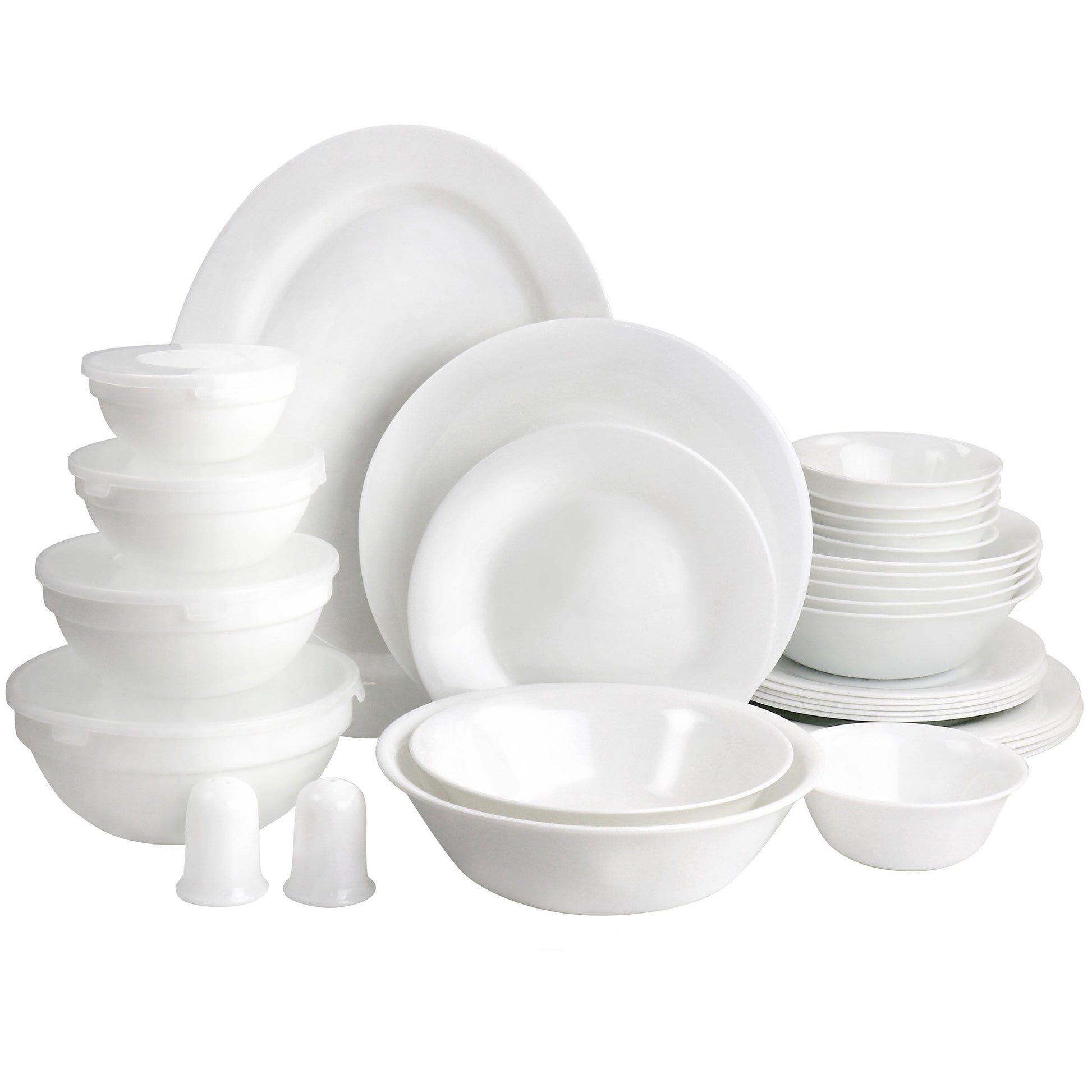 Gibson Ultra 36 Piece Tempered Opal Glass Combo Dinnerware Set in White W2B