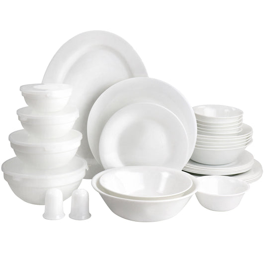Gibson Ultra 36 Piece Tempered Opal Glass Combo Dinnerware Set in White W2B