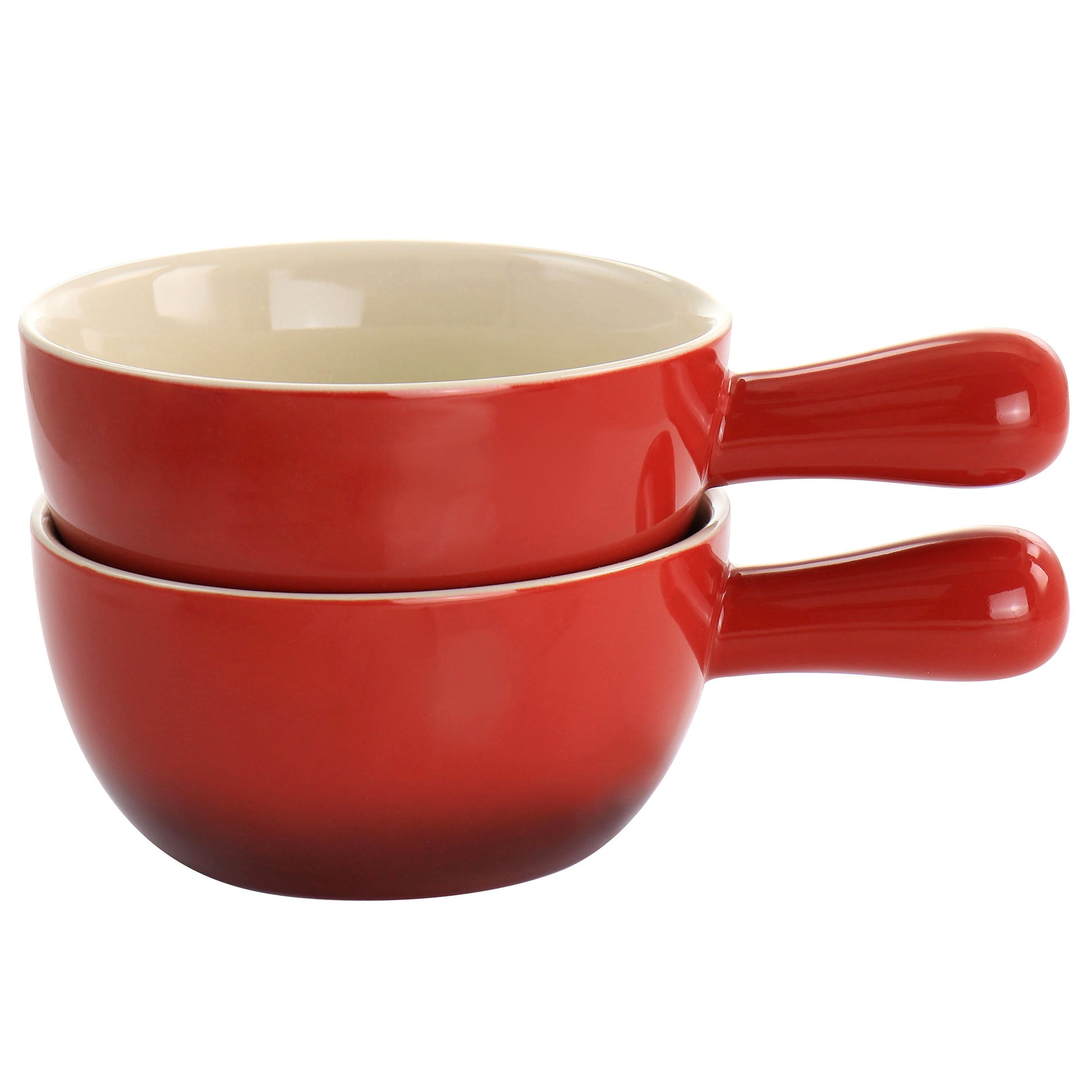 Crock Pot 2 Piece Stoneware 22oz Soup Bowl Set with Long Handle in Gradient Red W2B