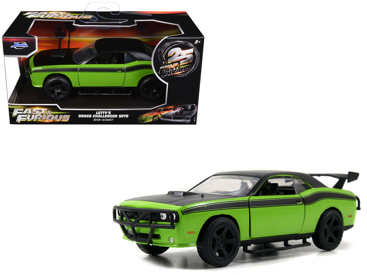 Letty's Dodge Challenger SRT8 Green with Matt Black Top and Hood and Black Stripes "Furious 7" (2015) Movie "Fast & Furious 25th Anniversary" Series 1/32 Diecast Car Model by Jada Jada