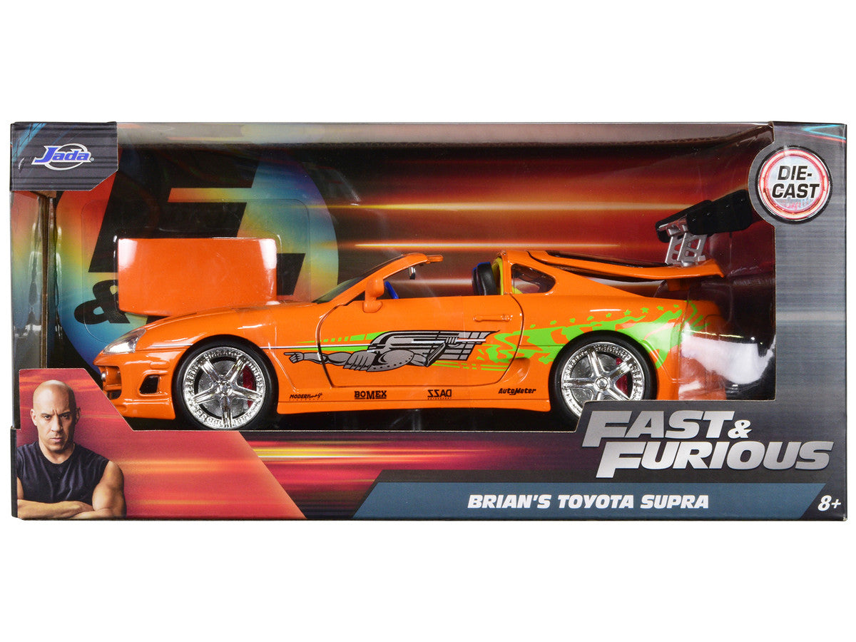 Brian's Toyota Supra Orange with Graphics "Fast & Furious" Movie 1/24 Diecast Model Car by Jada Jada