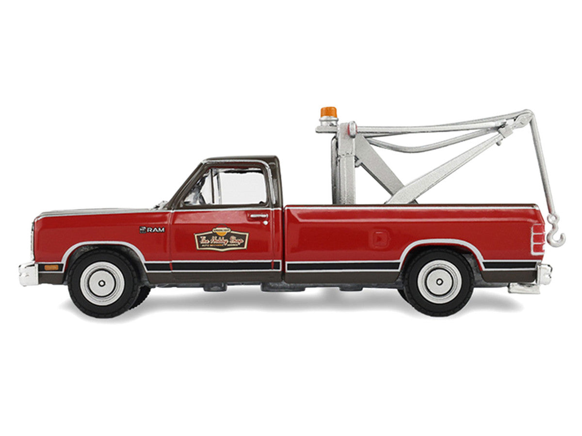 1983 Dodge Ram D-100 Royal SE Tow Truck with Drop-In Tow Hook "Hobby Shop Auto Mechanic" Brown and Red with Work Lights "The Hobby Shop" Series 17 1/64 Diecast Model Car by Greenlight Greenlight