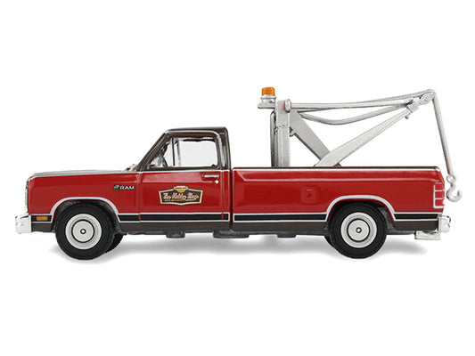 1983 Dodge Ram D-100 Royal SE Tow Truck with Drop-In Tow Hook "Hobby Shop Auto Mechanic" Brown and Red with Work Lights "The Hobby Shop" Series 17 1/64 Diecast Model Car by Greenlight Greenlight