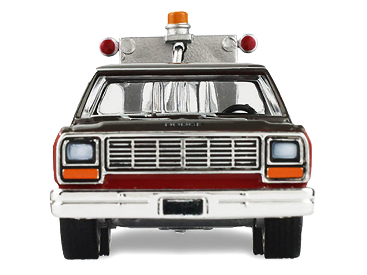 1983 Dodge Ram D-100 Royal SE Tow Truck with Drop-In Tow Hook "Hobby Shop Auto Mechanic" Brown and Red with Work Lights "The Hobby Shop" Series 17 1/64 Diecast Model Car by Greenlight Greenlight