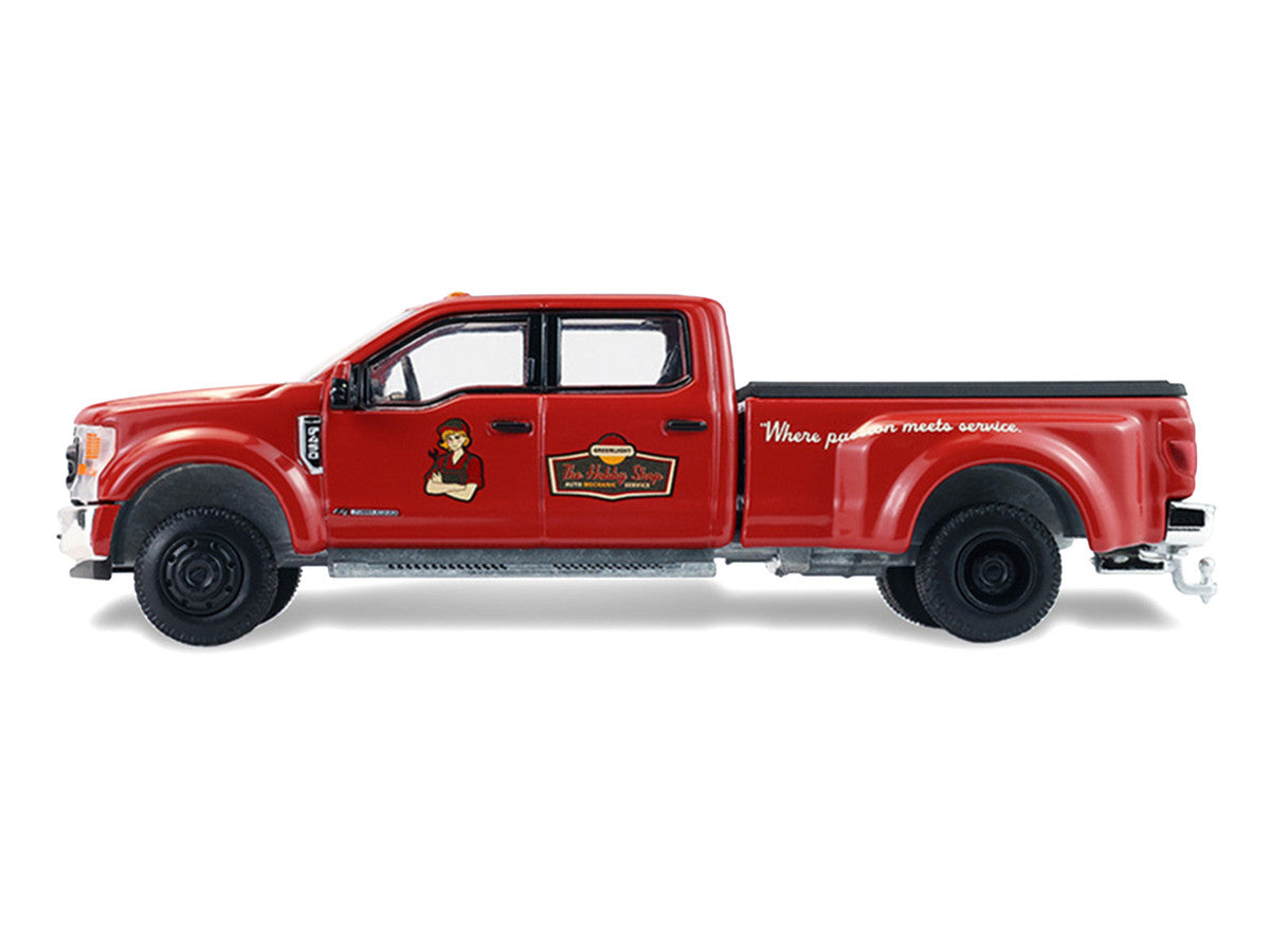 2022 Ford F-450 Dually Pickup Truck "Hobby Shop Auto Mechanic" Red with Mechanic Figure "The Hobby Shop" Series 17 1/64 Diecast Model Car by Greenlight Greenlight