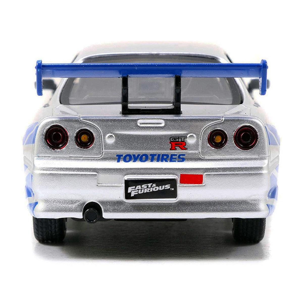 Brian's Nissan Skyline GT-R (R34) RHD (Right Hand Drive) Silver Metallic with Blue Stripes "2 Fast 2 Furious" (2003) Movie "Fast & Furious 25th Anniversary" Series 1/32 Diecast Car Model by Jada Jada