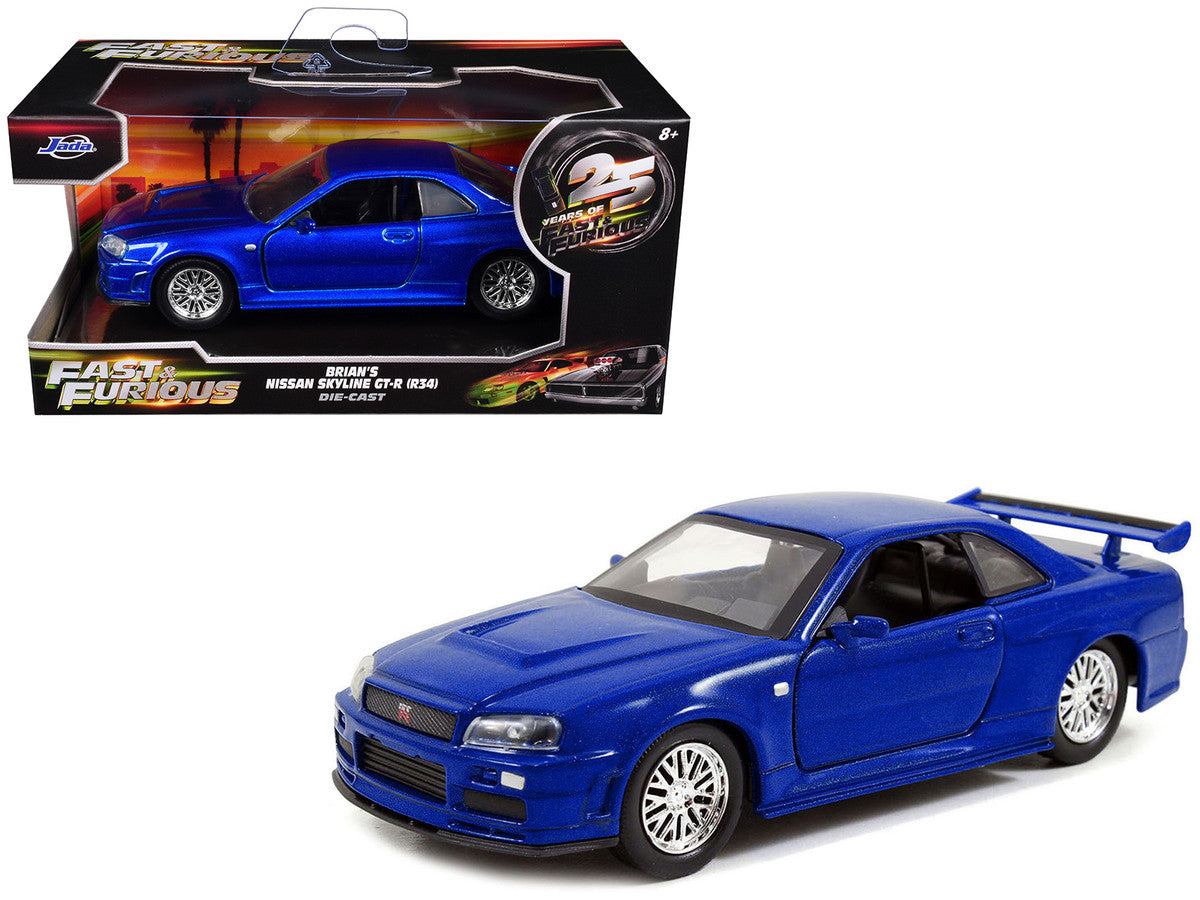 Brian's Nissan Skyline GT-R (R34) RHD (Right Hand Drive) Blue Metallic "Fast & Furious" (2009) Movie "25 Years of Fast & Furious" Series 1/32 Diecast Model Car by Jada Jada