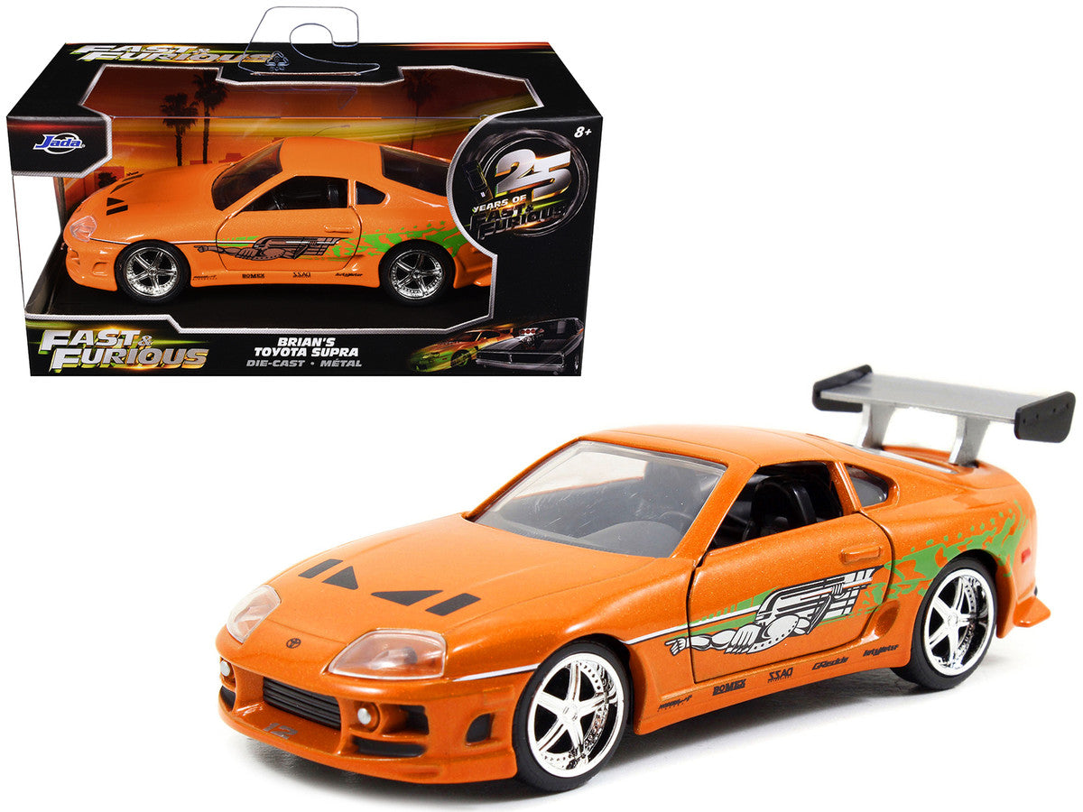 Brian's Toyota Supra Orange with Graphics "The Fast and the Furious" (2001) Movie "Fast & Furious 25th Anniversary" Series 1/32 Diecast Car Model by Jada Jada
