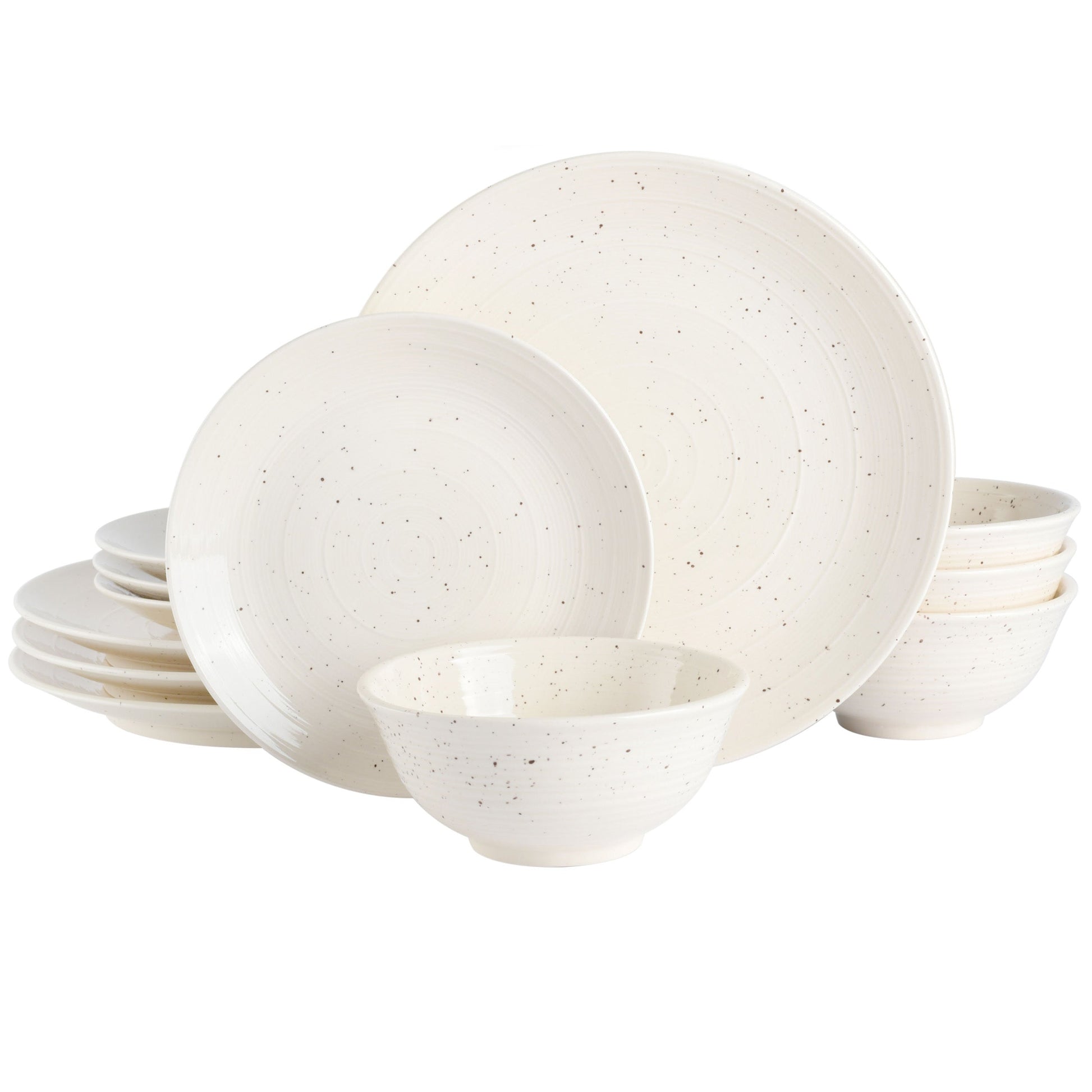 Gibson Elite Ramapo 12 Piece Stoneware Dinnerware Set in White Speckle W2B