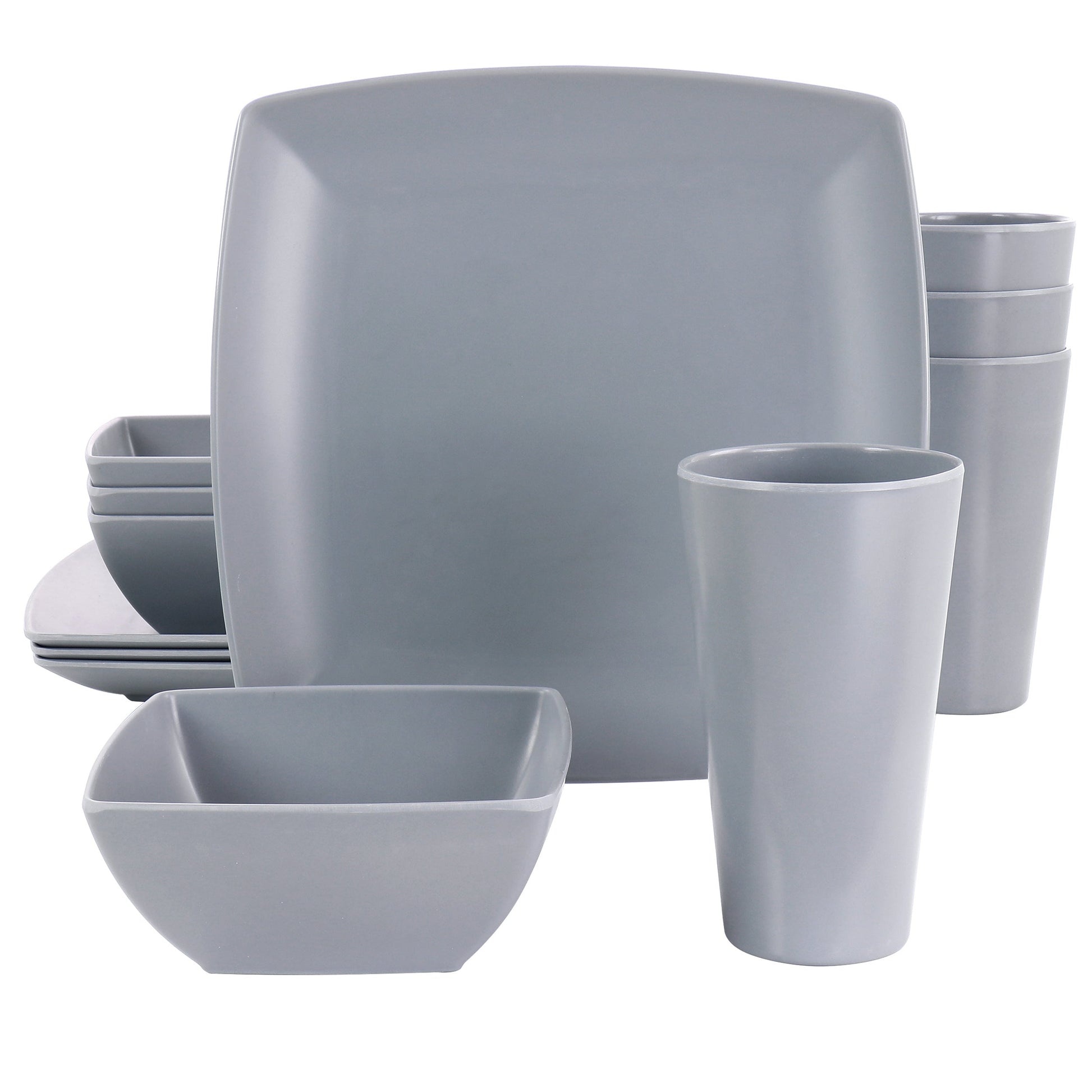 Gibson Home 12 Piece Grayson Melamine Square Dinnerware Set in Gray W2B