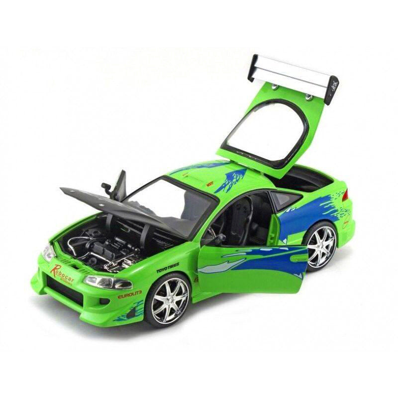 Brian's Mitsubishi Eclipse Green with Black Hood and Graphics "The Fast and The Furious" (2001) Movie "25 Years of Fast & Furious" Series 1/24 Diecast Model by Jada-2