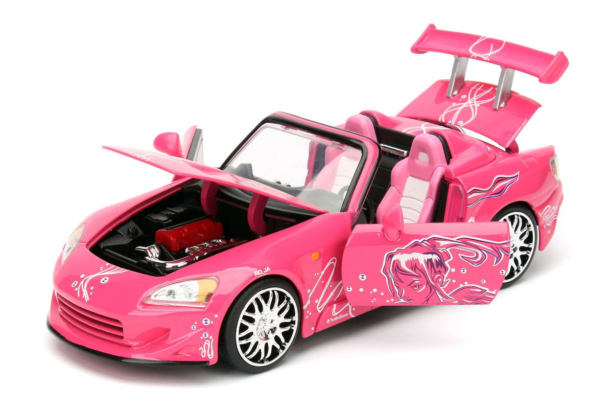 Suki's 2001 Honda S2000 Convertible Pink with Graphics "25 Years of Fast & Furious" "2 Fast 2 Furious" (2003) Movie 1/24 Diecast Model Car by Jada Jada