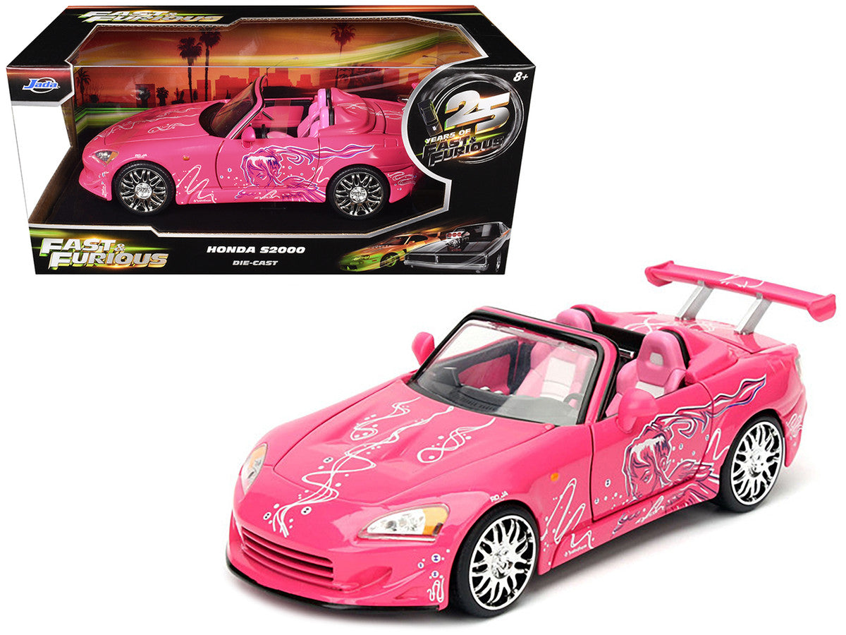 Suki's 2001 Honda S2000 Convertible Pink with Graphics "25 Years of Fast & Furious" "2 Fast 2 Furious" (2003) Movie 1/24 Diecast Model Car by Jada Jada