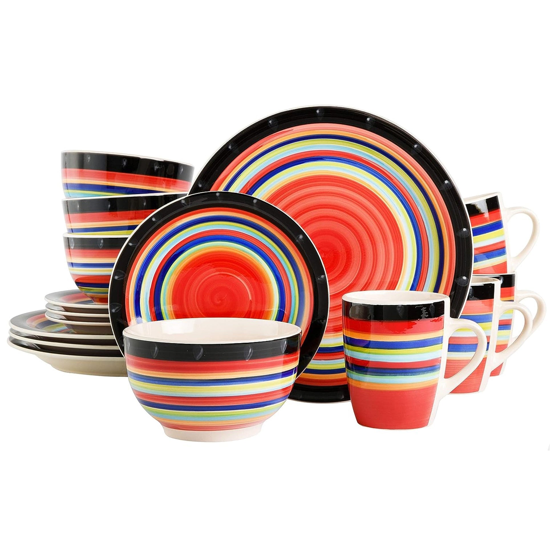 Gibson Home Casa Stellar 16 Piece Round Stoneware Dinnerware Set in Red W2B