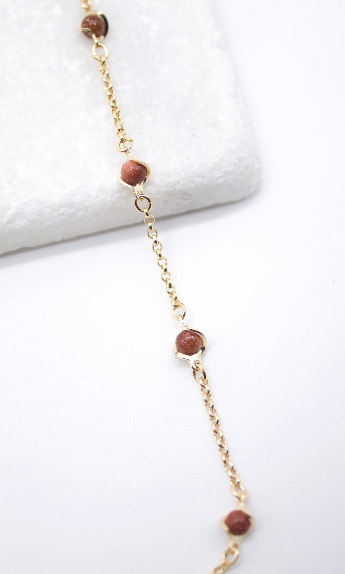 18K Gold Filled 5mm Designed Brown aventurine Bead Necklace (F221) MIA Jewelry