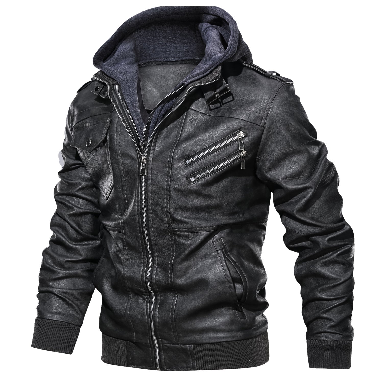 Men's Leather Jackets, Faux Leather Jacket For Men Lapel Zip-Up Slim Fit Coat LadyShow.Store