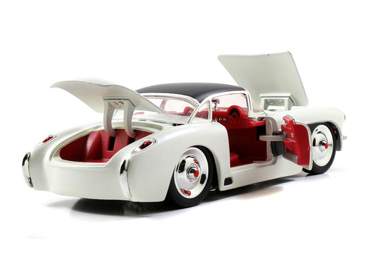 1957 Chevrolet Corvette Satin Cream Metallic with Matt Black Top and Side 1/24 Diecast Model Car by Jada Jada