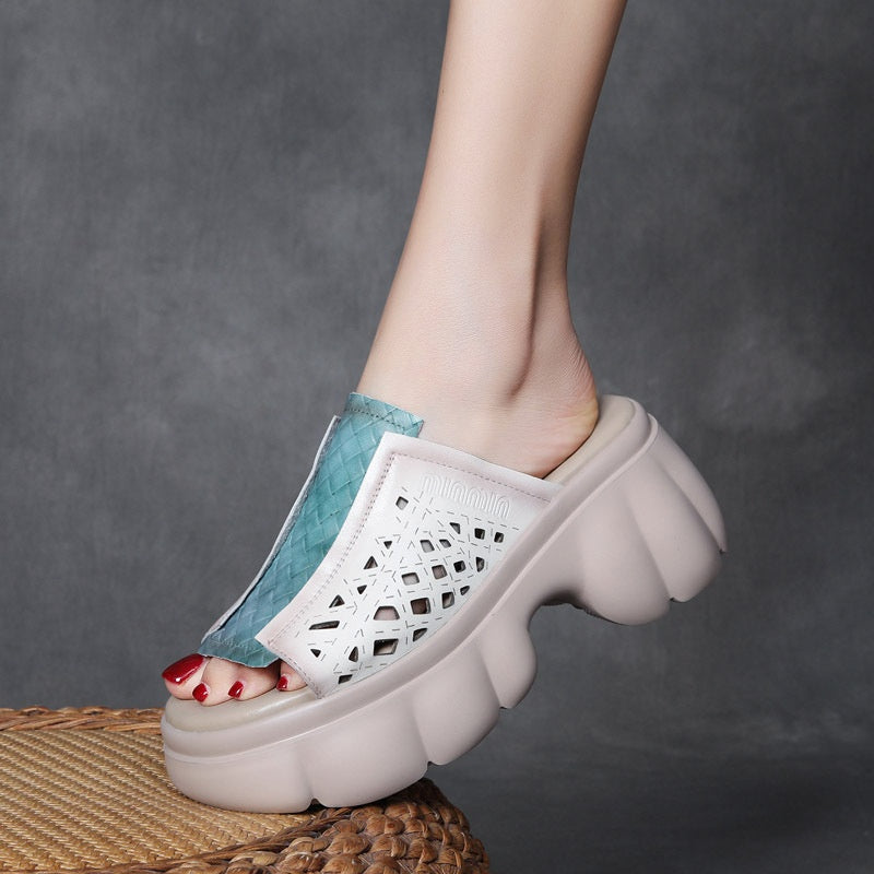 Top Layer Leather Velcro Hollow Sandals for Women Best YouTube Store