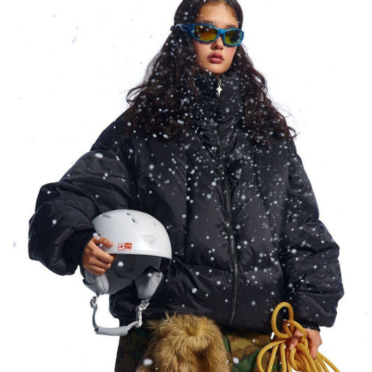 Winter New White Duck Down American Black Stand-up Collar Bread Coat Accent Plus