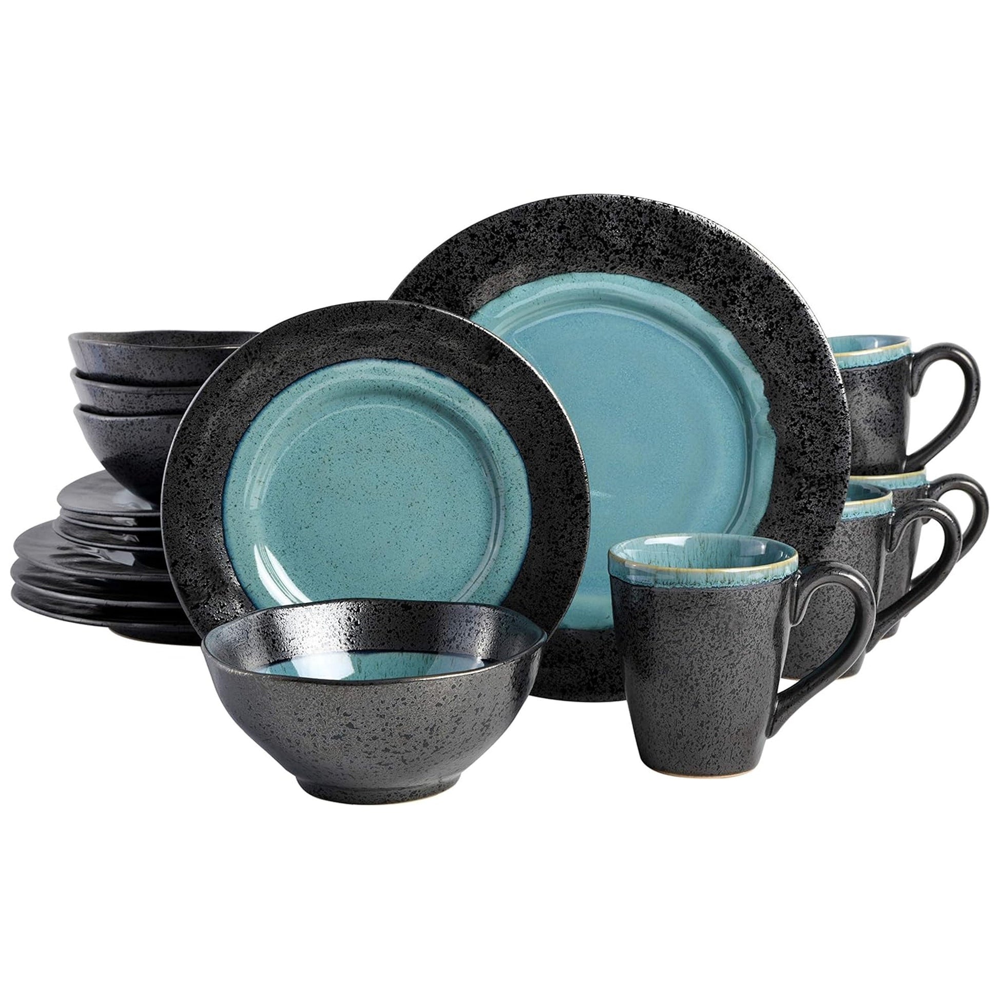 Gibson Elite Dragonstone 16 Piece Stoneware Reactive Glaze Dinnerware Set in Aqua W2B
