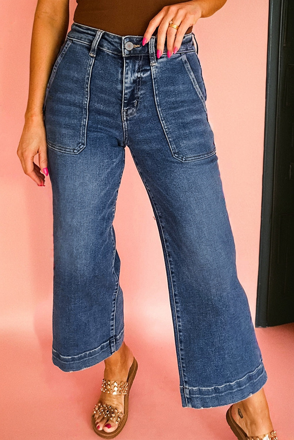 Courtney Cropped High Rise Wide Leg Jeans Threaded Pear