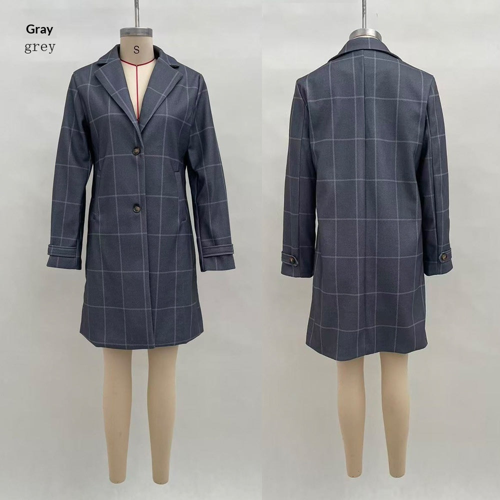 Plaid Mid-length Lapel Large Size Jacket LadyShow.Store