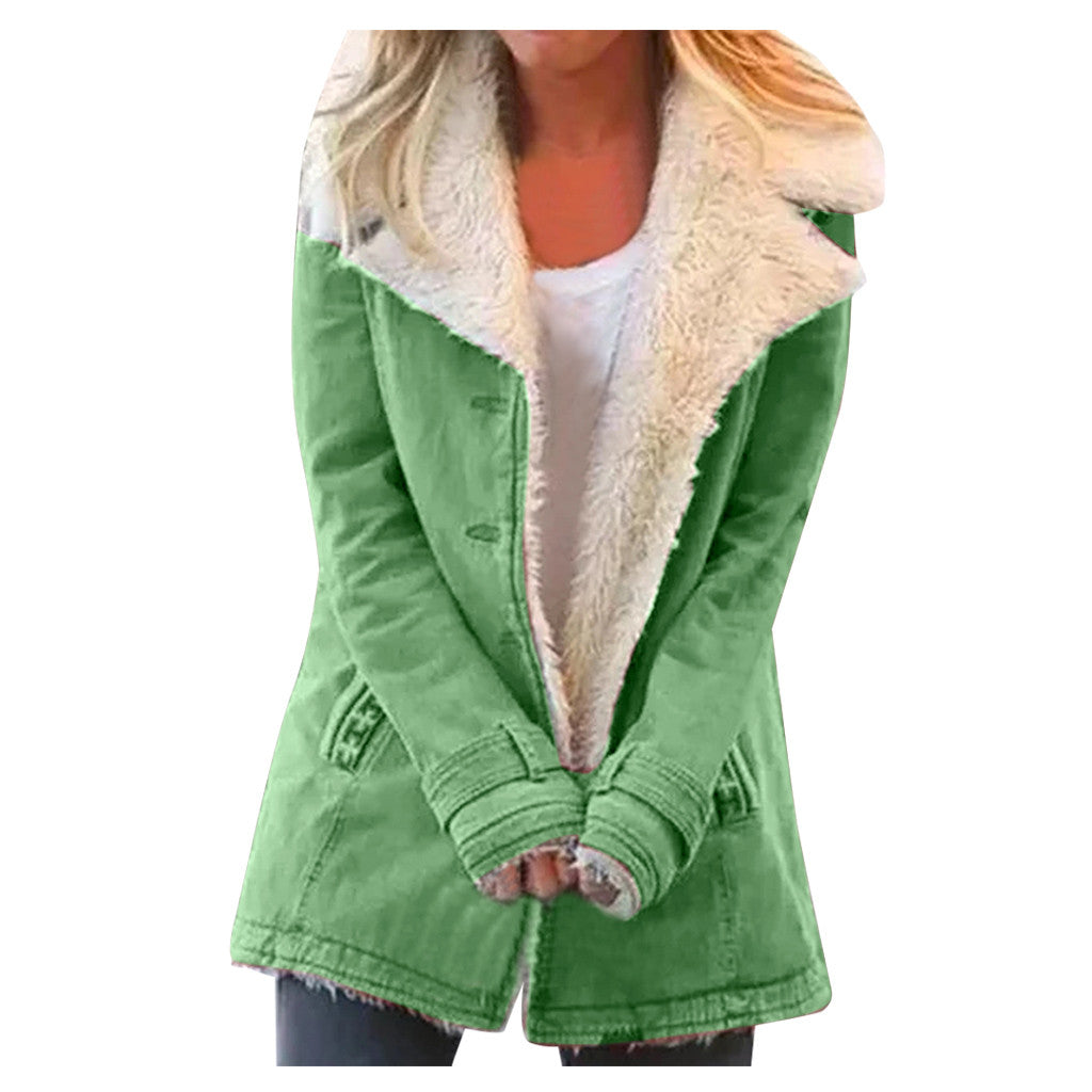Women Plus Size Warm Coats Composite Plush Button Lapels Jacket Outwearcoat LadyShow.Store