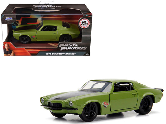 Dom's 1973 Chevrolet Camaro "F-Bomb" Matt Green with Black Hood Stripe "Fast & Furious" Movie 1/32 Diecast Model Car by Jada Jada