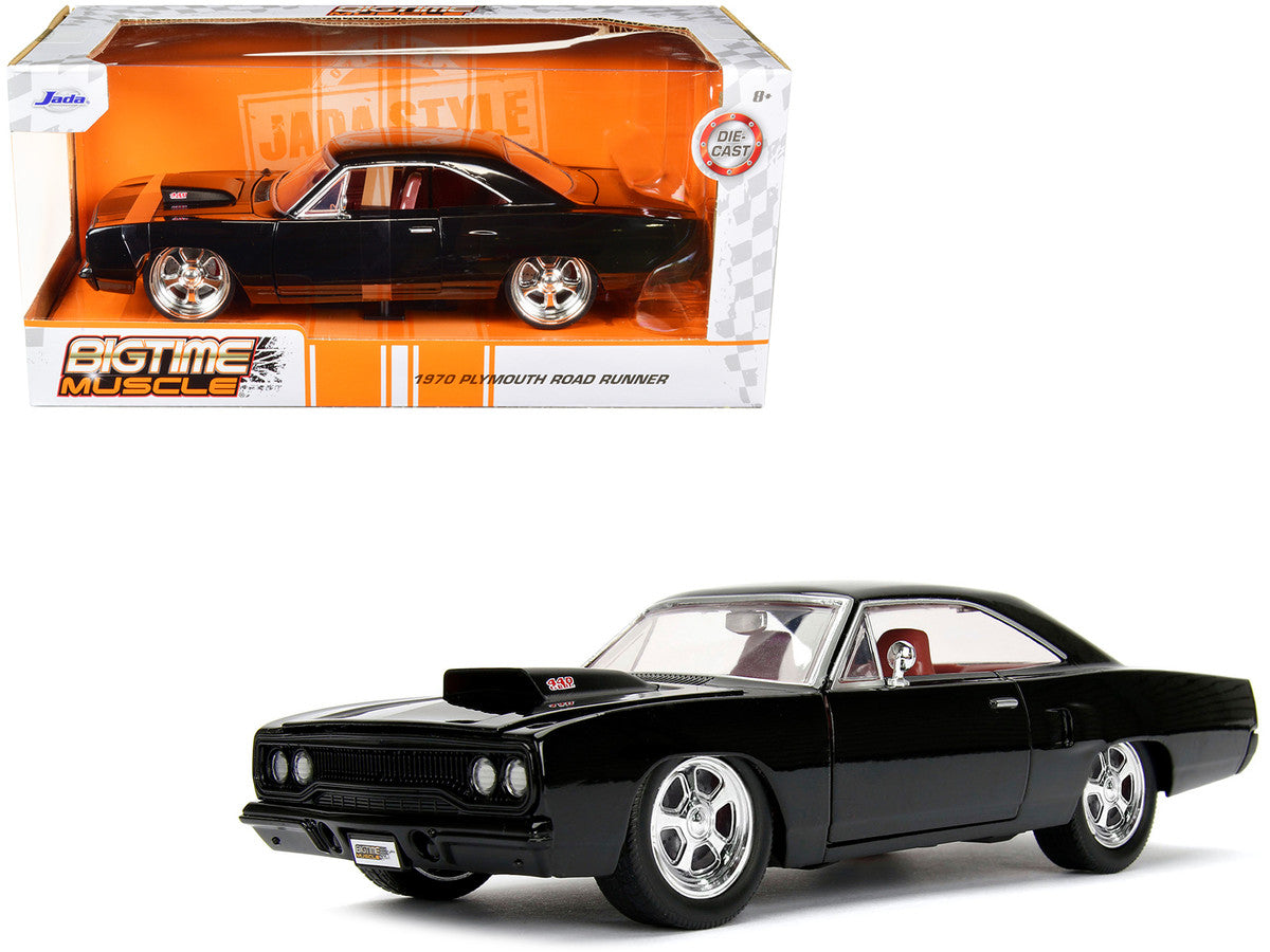 1970 Plymouth Road Runner 440 Black with Red Interior "Bigtime Muscle" Series 1/24 Diecast Model Car by Jada Jada