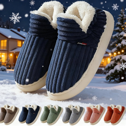 Winter Plush Home Shoes Fashion Solid Color Stripes Floor Bedroom Slippers Indoor Outdoor Garden Shoes For Women Men Couples Best YouTube Store