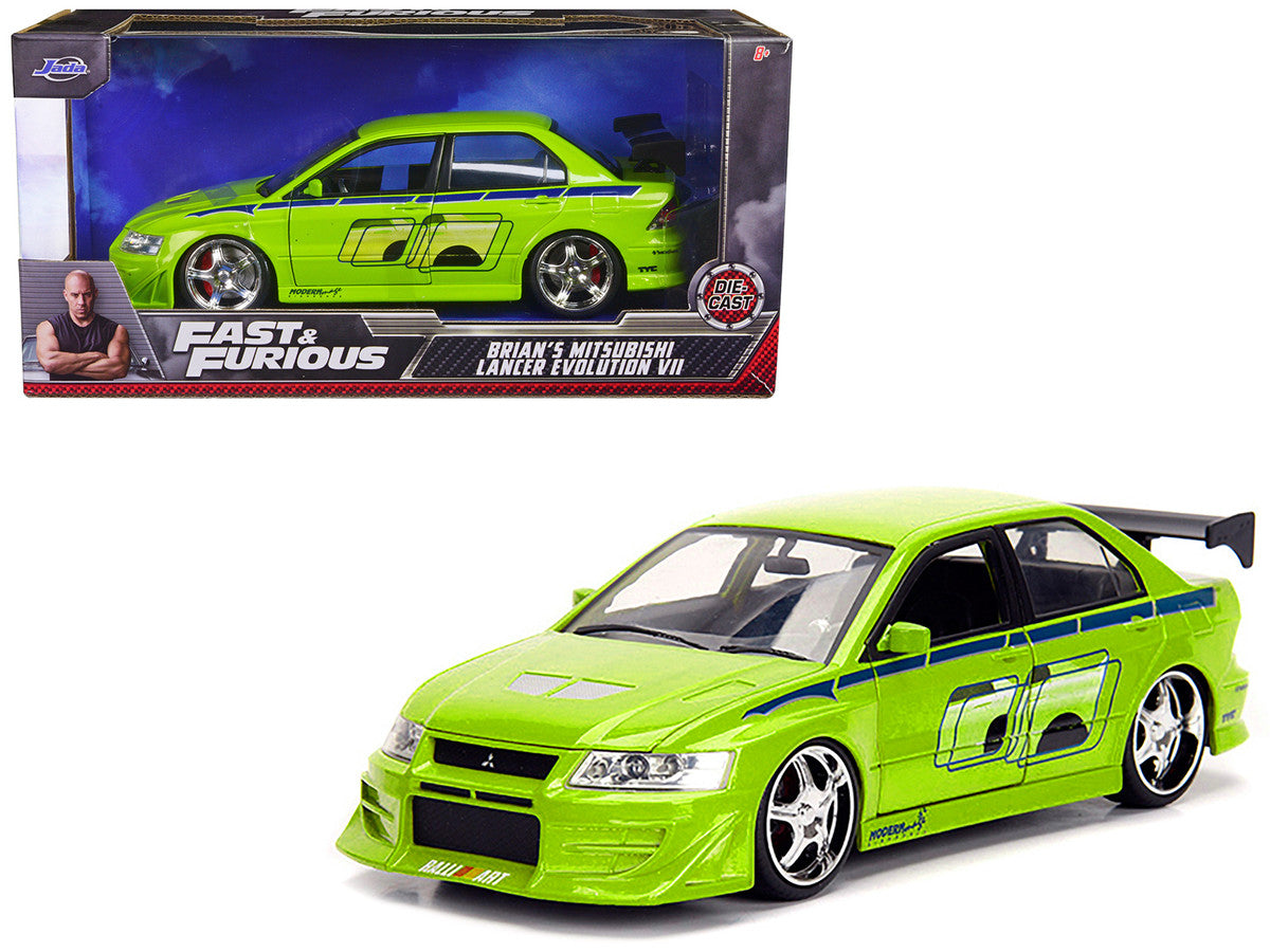 Brian's Mitsubishi Lancer Evolution VII Green with Graphics "Fast & Furious" Movie 1/24 Diecast Model Car by Jada Jada