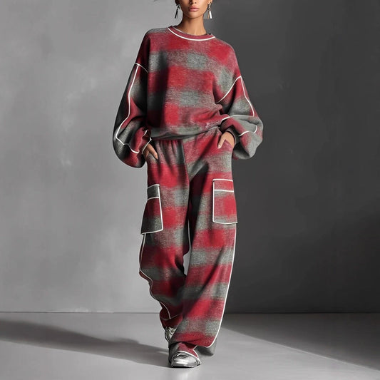 Women's Independent Brand Street Style Distressed Plaid Pantsuit With Contrasting Piping Best YouTube Store