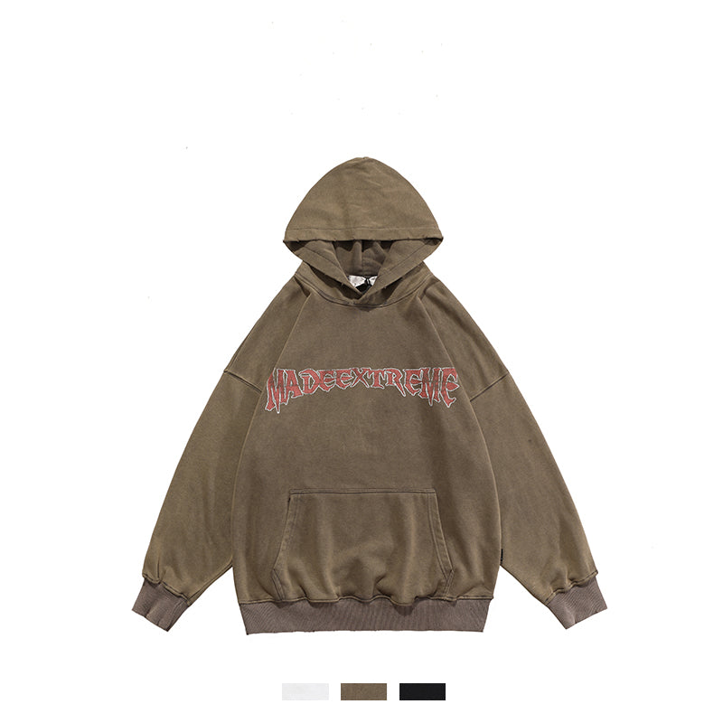 Washed Distressed Sweater Men And Women National Trend Hip-hop Front And Back Printed Hoodies Accent Plus