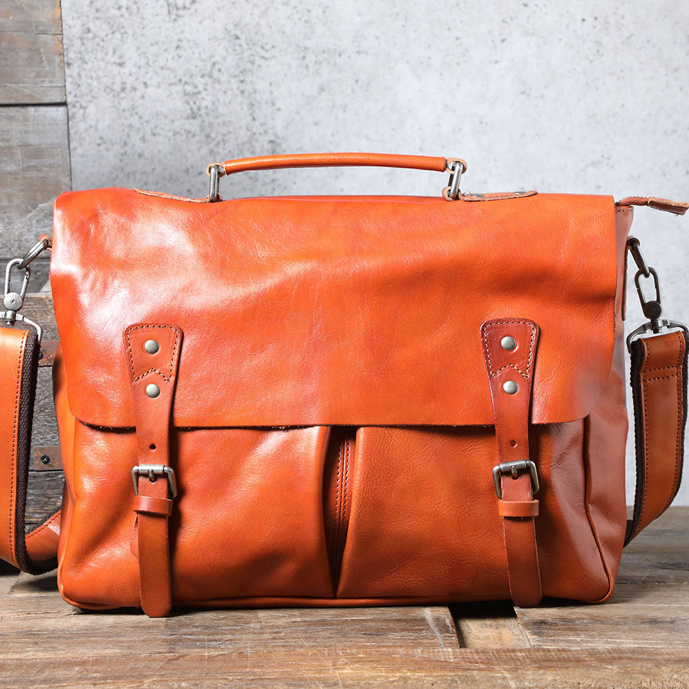 Men's First Layer Cowhide Briefcase Leather Handbag CJD