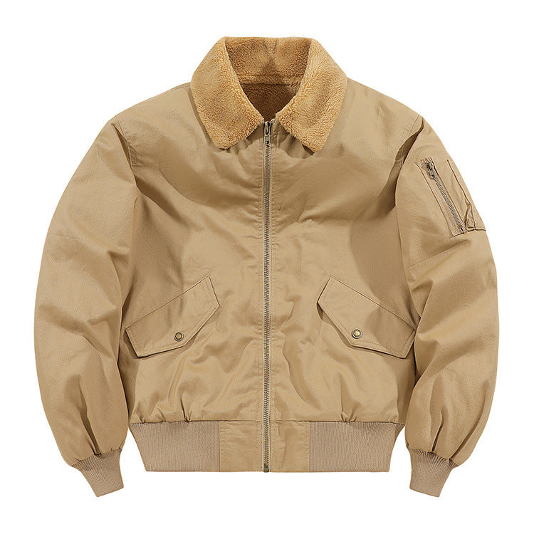 Men's American-style Fleece-lined Warm Pure Cotton Washed Jacket Best YouTube Store
