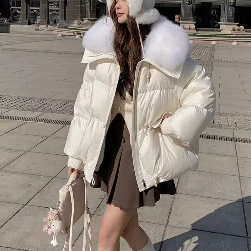 Down Cotton-padded Jacket Women's Short Fur Collar Thickened Coat Winter Clothing Accent Plus