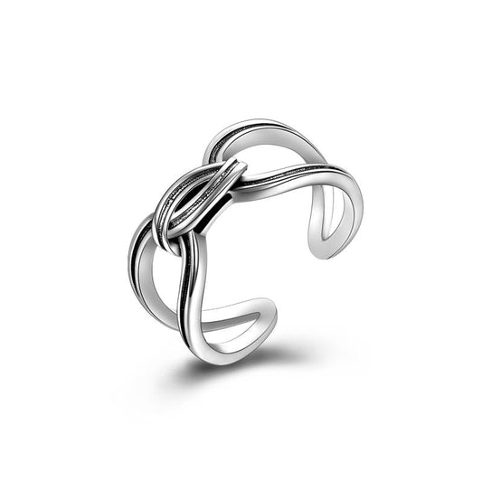 Sterling Silver Spliced Oxidized Opening Ring For Man And Woman LadyShow.Store