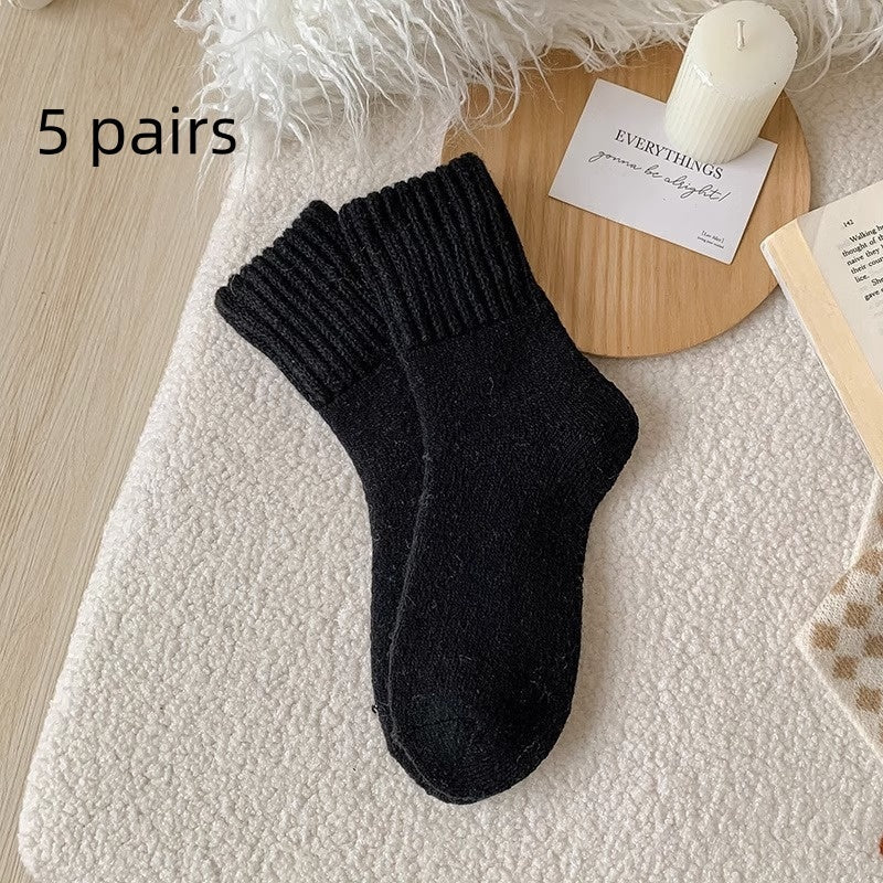 Ins Knitted Socks Winter Warm Thickened Solid Loop Socks High Ribbed Sweat-absorbent Floor Sock Best YouTube Store