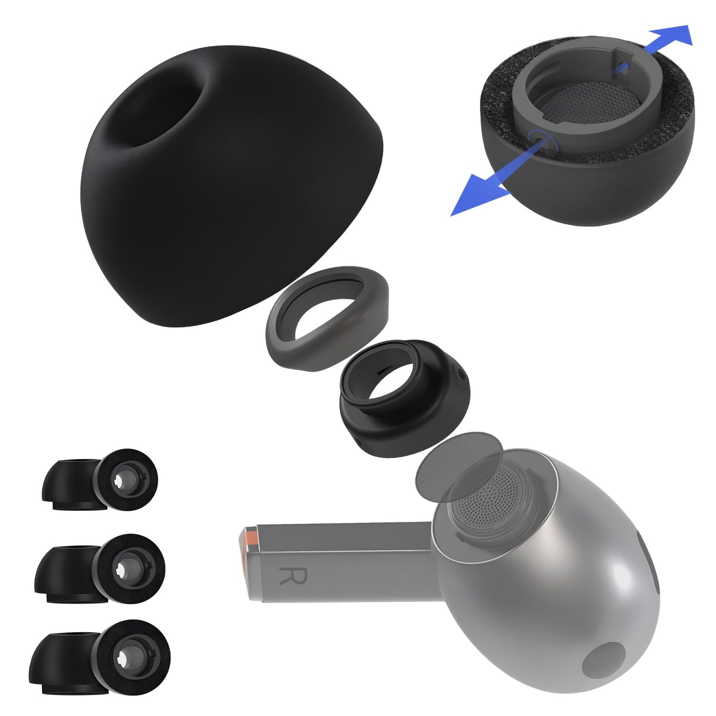 Seltureone 3 Pairs Ear Tips for Samsung Galaxy Buds 3 Pro with Noise Reduction Hole Memory Foam Samsung Galaxy Buds Pro 3 Non-Slip Ear Tips (S/M/L) LuxuryLifeWay Online Store