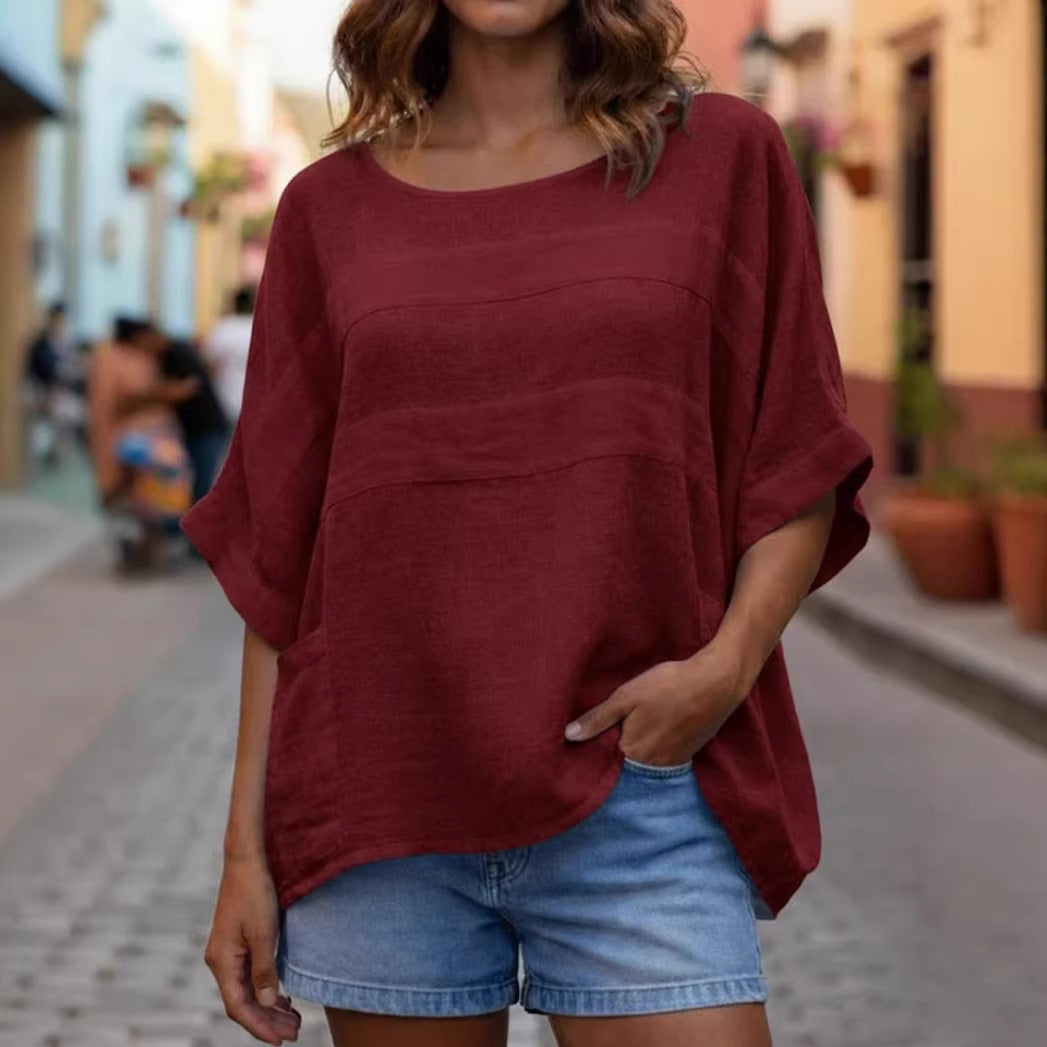 Loose-fitting Top With A Crew Neck And Three-quarter-length Sleeves LadyShow.Store