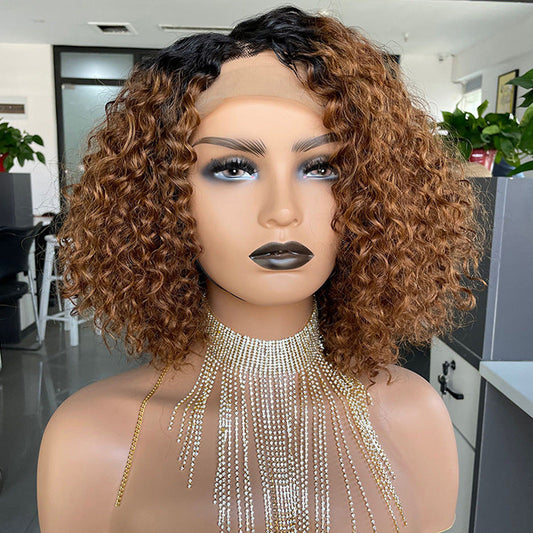 Cross-border E-commerce Exclusively For Ombre Curly Bobo1b30 Human Hair Lace Wig CJD