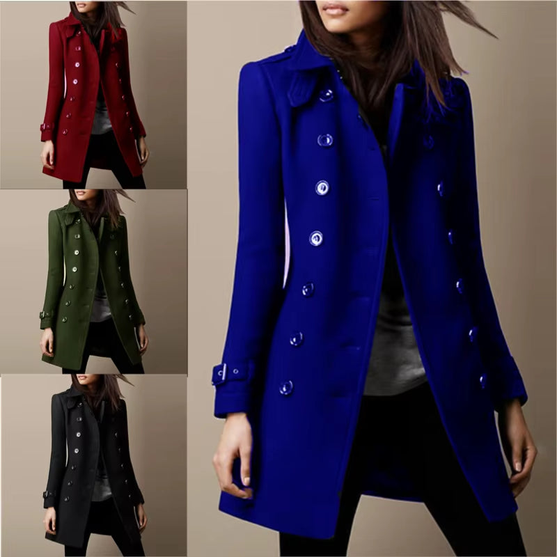 Streetwear Women Jackets Lined Double-breasted Ladies Loose Wool Overcoat Elegant Lapel Solid Pocketed Coats For Autumn Winter LadyShow.Store
