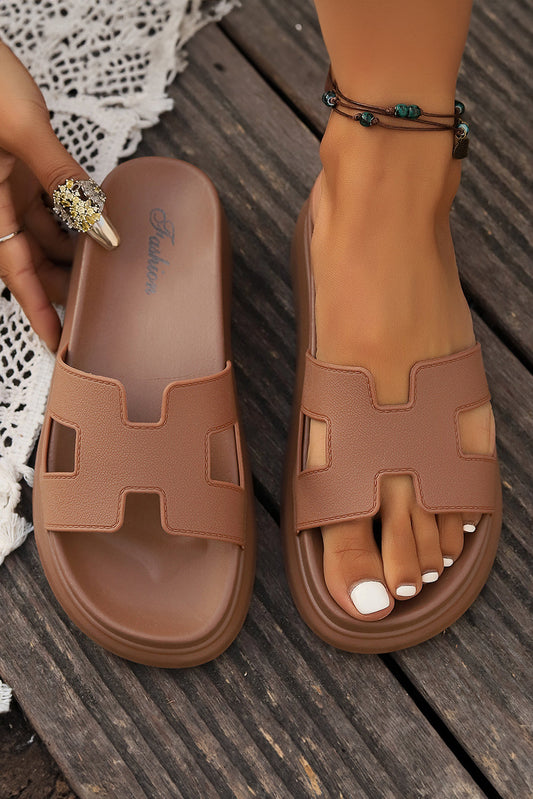Henley Cutout Design Open Toe Platform Slippers-0