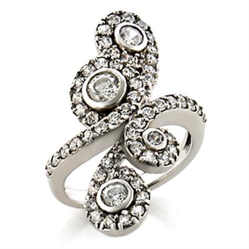 9W097 - Rhodium Brass Ring with AAA Grade CZ  in Clear Alamode