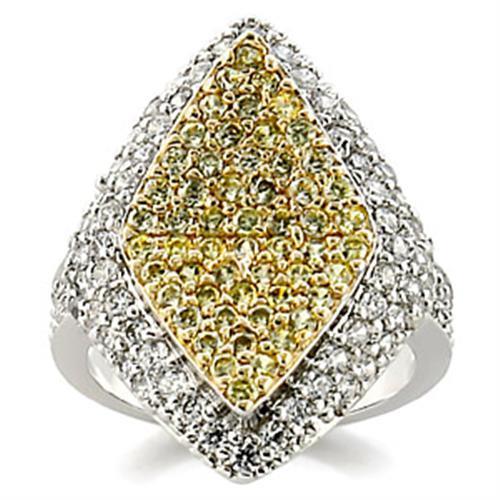 9W153 - Reverse Two-Tone Brass Ring with AAA Grade CZ  in Clear-0